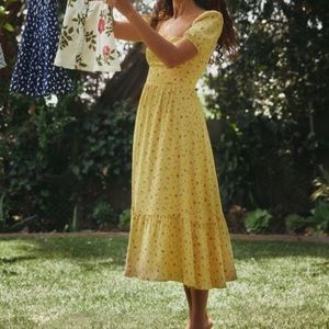 Reformation Yellow Floral Midi Dress
